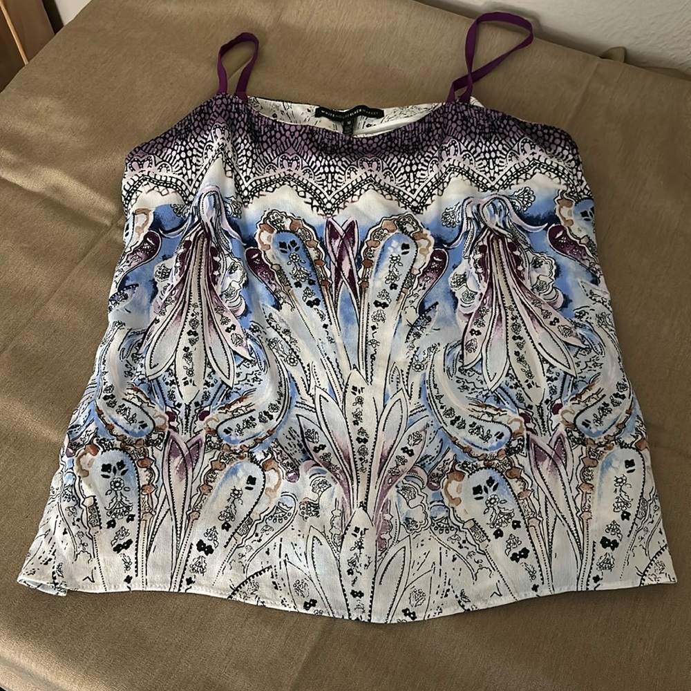 WHBM tank with spaghetti straps and paisley inspired pattern, size M.